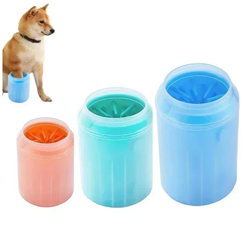Dog paw cleaner cup with soft silicone bristles for muddy paws
