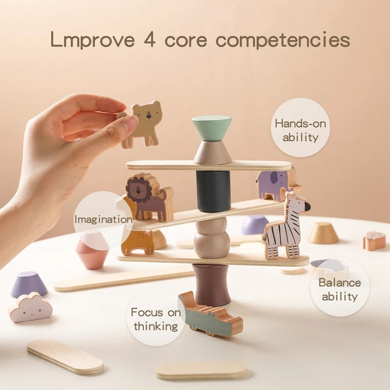 Montessori wooden animal blocks for fine motor play