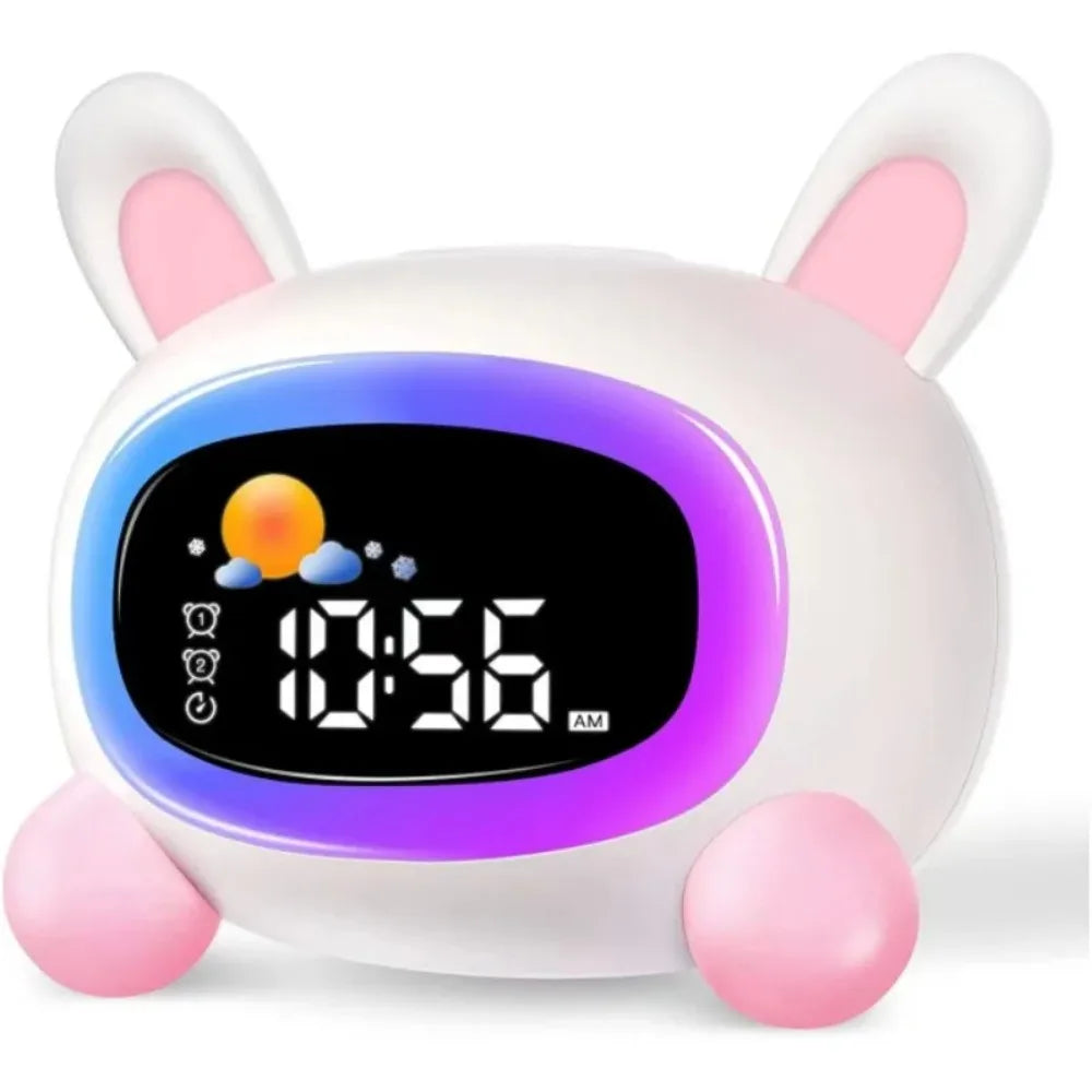 OK-to-wake toddler sleep trainer clock glowing to show when it is time to get up