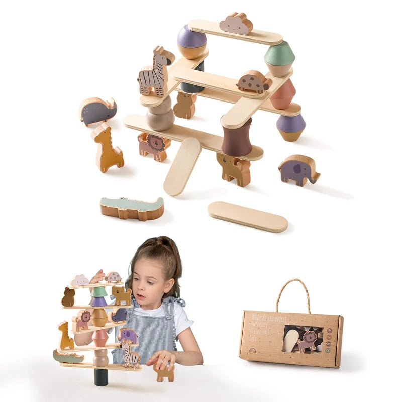 Woodland Balancing Blocks wooden animal stacking set